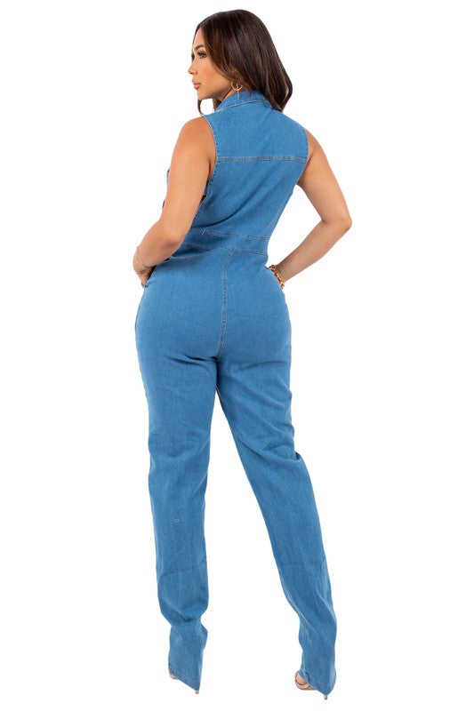 SEXY DENIM JUMPSUIT BLUE by By Claude | Fleurcouture