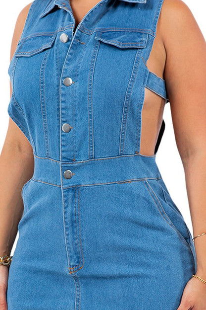 SEXY DENIM JUMPSUIT BLUE by By Claude | Fleurcouture