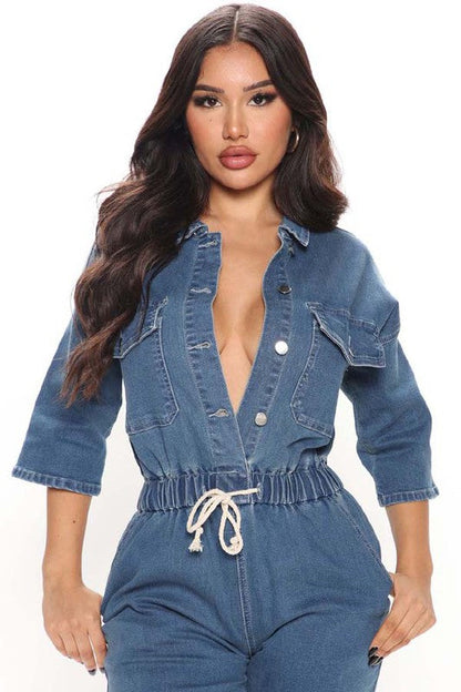 SEXY DENIM JUMPSUIT BLUE by By Claude | Fleurcouture