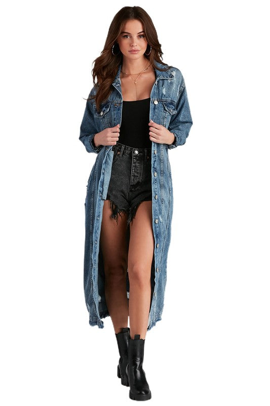 SEXY DENIM LONG JACKET NAVY 3XL by By Claude | Fleurcouture