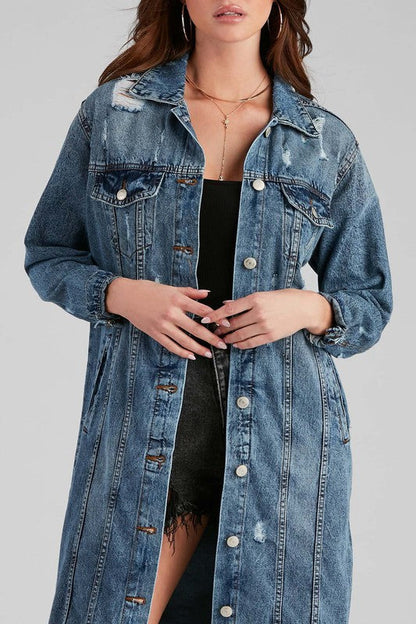 SEXY DENIM LONG JACKET NAVY by By Claude | Fleurcouture