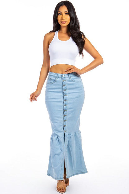 SEXY DENIM MAXI SKIRTS LIGHT BLUE by By Claude | Fleurcouture