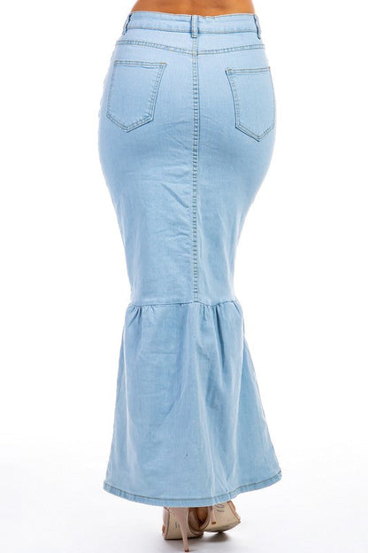 SEXY DENIM MAXI SKIRTS LIGHT BLUE by By Claude | Fleurcouture