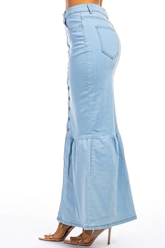 SEXY DENIM MAXI SKIRTS LIGHT BLUE by By Claude | Fleurcouture