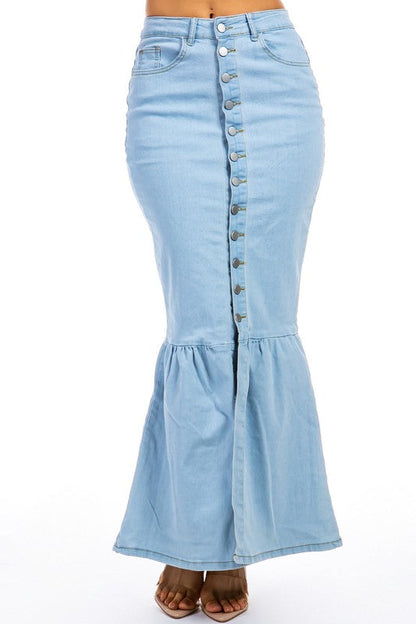 SEXY DENIM MAXI SKIRTS LIGHT BLUE by By Claude | Fleurcouture