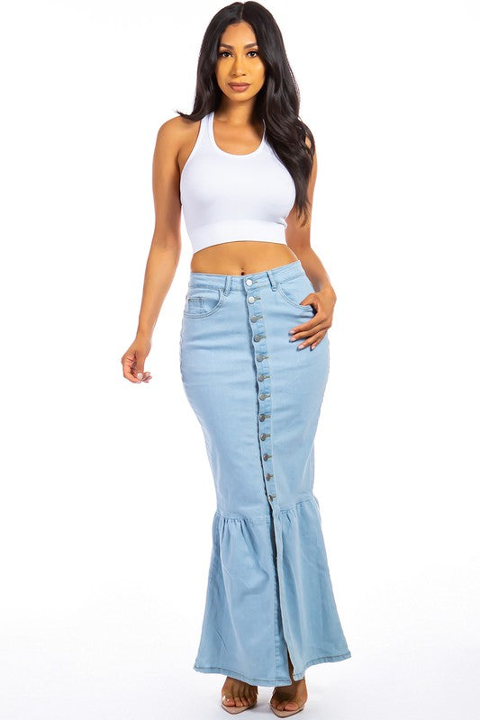 SEXY DENIM MAXI SKIRTS LIGHT BLUE S by By Claude | Fleurcouture