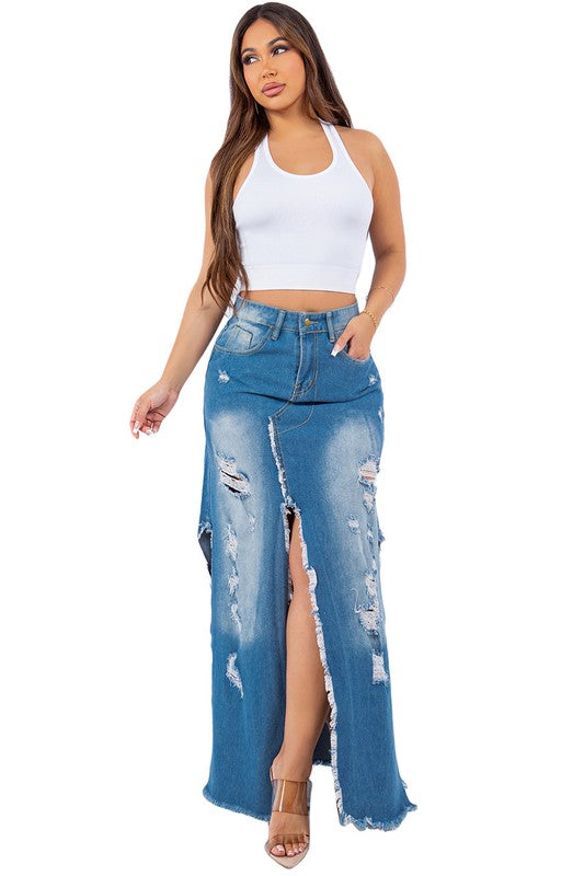 SEXY DENIM SKIRT BLUE S by By Claude | Fleurcouture