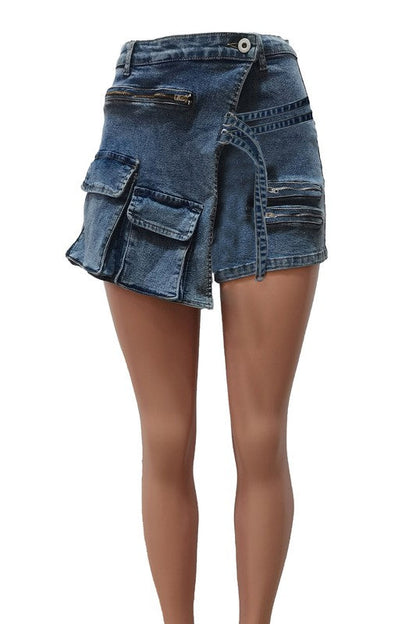 SEXY FASHION CARGO STYLE DENIM SHORT BLUE by By Claude | Fleurcouture