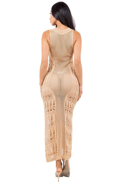 SEXY FASHION CROCHET DRESS KHAKI by By Claude | Fleurcouture