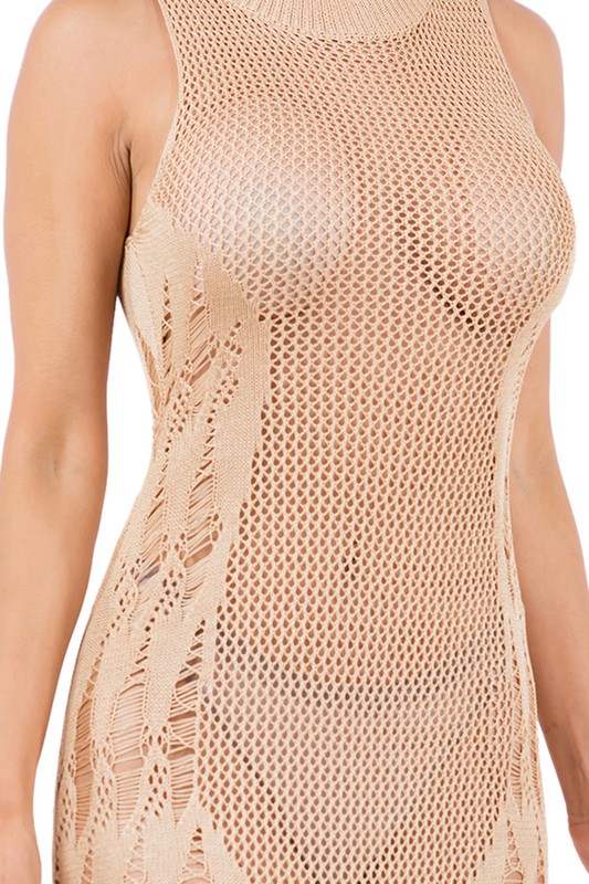 SEXY FASHION CROCHET DRESS KHAKI by By Claude | Fleurcouture