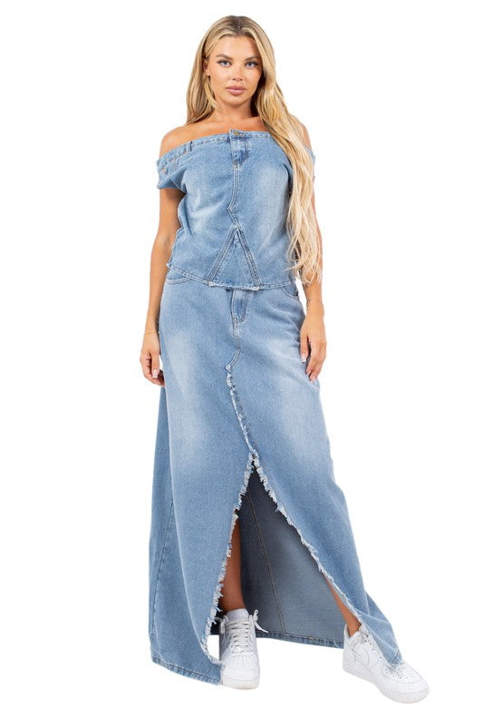 SEXY FASHION DENIM 2PCS SET BLUE by By Claude | Fleurcouture