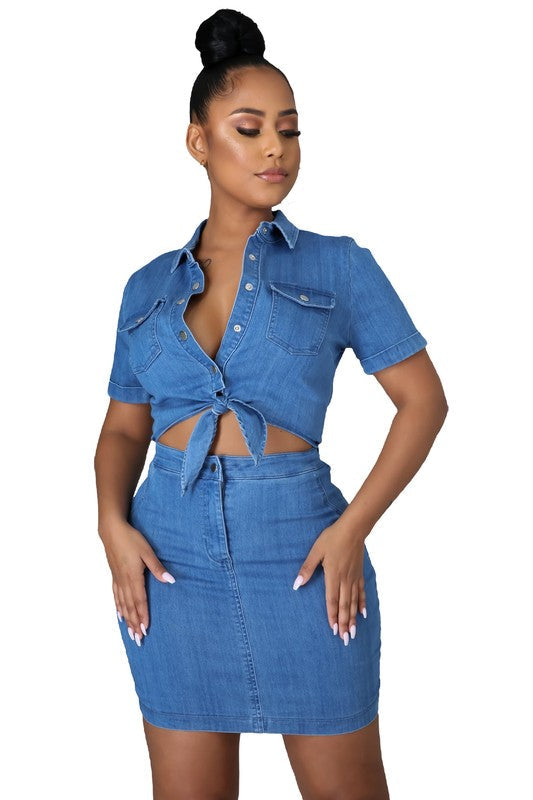 SEXY FASHION DENIM DRESS LIGHT BLUE by By Claude | Fleurcouture