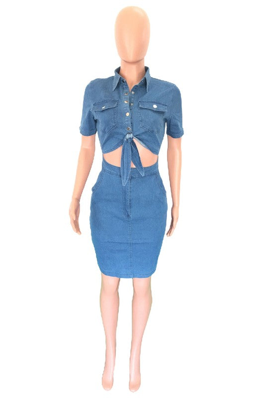 SEXY FASHION DENIM DRESS LIGHT BLUE by By Claude | Fleurcouture