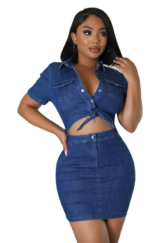 SEXY FASHION DENIM DRESS NAVY by By Claude | Fleurcouture