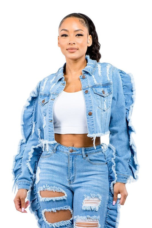 SEXY FASHION DENIM JACKET BLUE S by By Claude | Fleurcouture