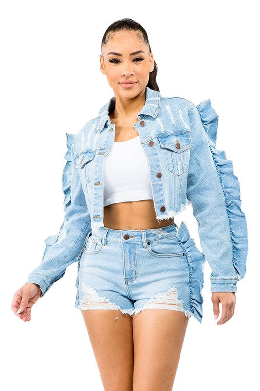 SEXY FASHION DENIM JACKET LIGHT BLUE S by By Claude | Fleurcouture