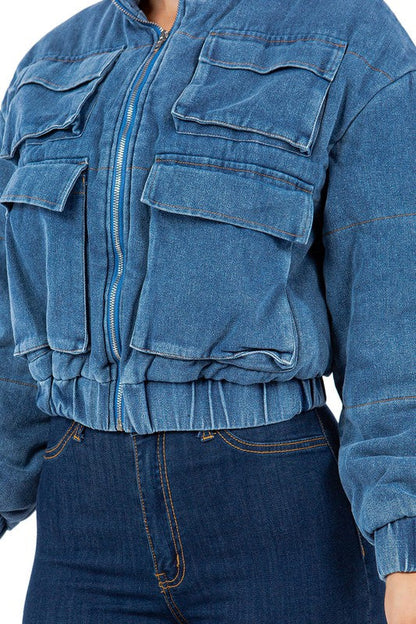 SEXY FASHION DENIM PUFFER JACKET BLUE by By Claude | Fleurcouture