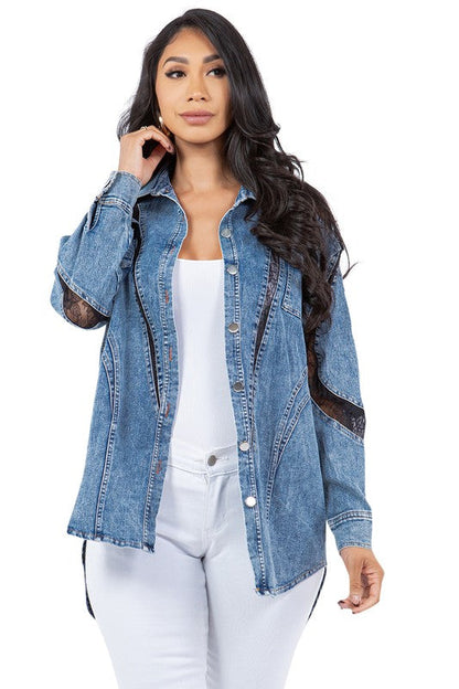 SEXY FASHION DENIM SHIRT JACKET BLUE by By Claude | Fleurcouture