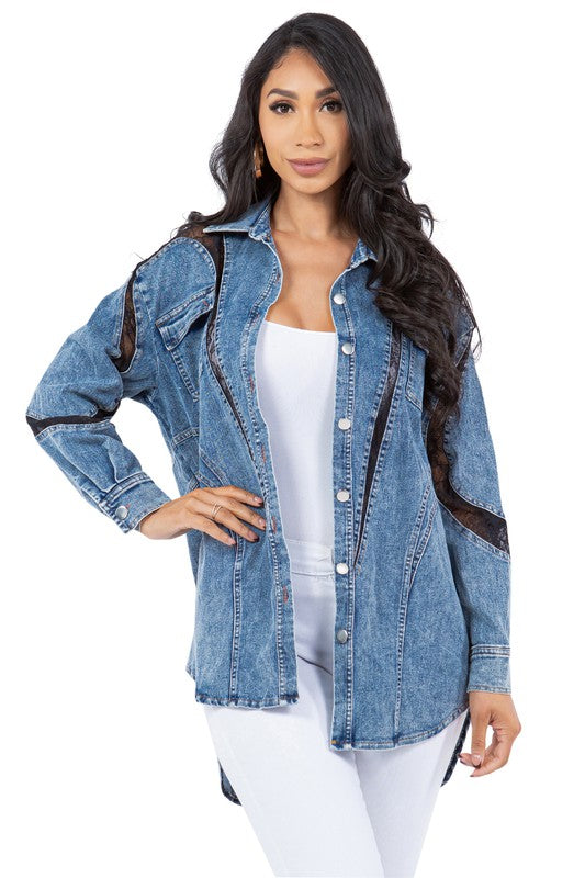 SEXY FASHION DENIM SHIRT JACKET BLUE by By Claude | Fleurcouture