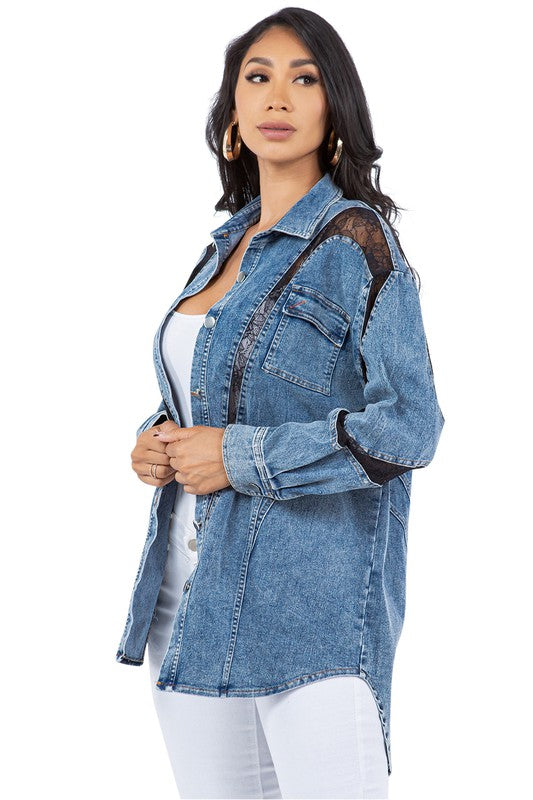 SEXY FASHION DENIM SHIRT JACKET BLUE by By Claude | Fleurcouture