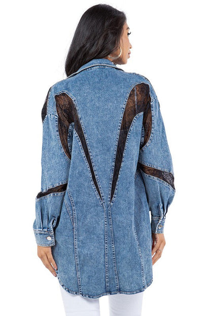 SEXY FASHION DENIM SHIRT JACKET BLUE by By Claude | Fleurcouture