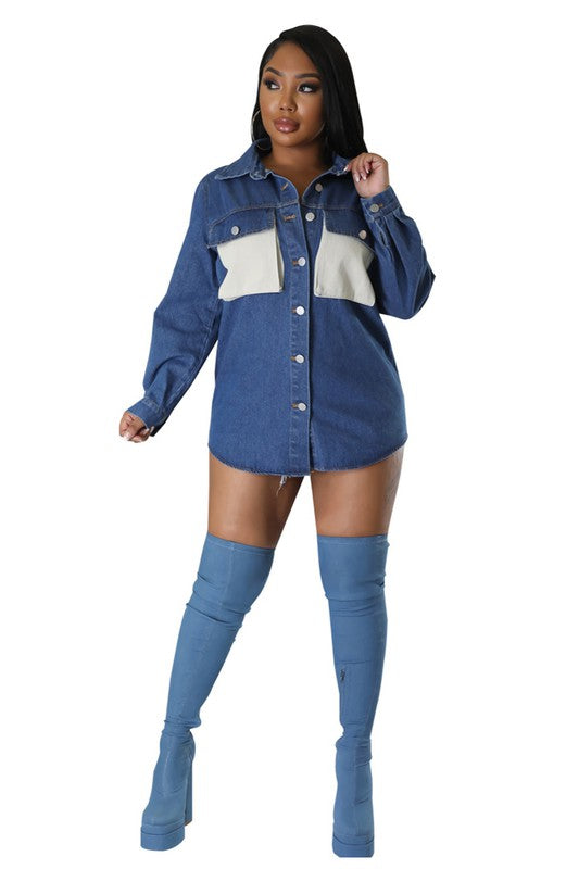 SEXY FASHION DENIM SHIRT NAVY S by By Claude | Fleurcouture