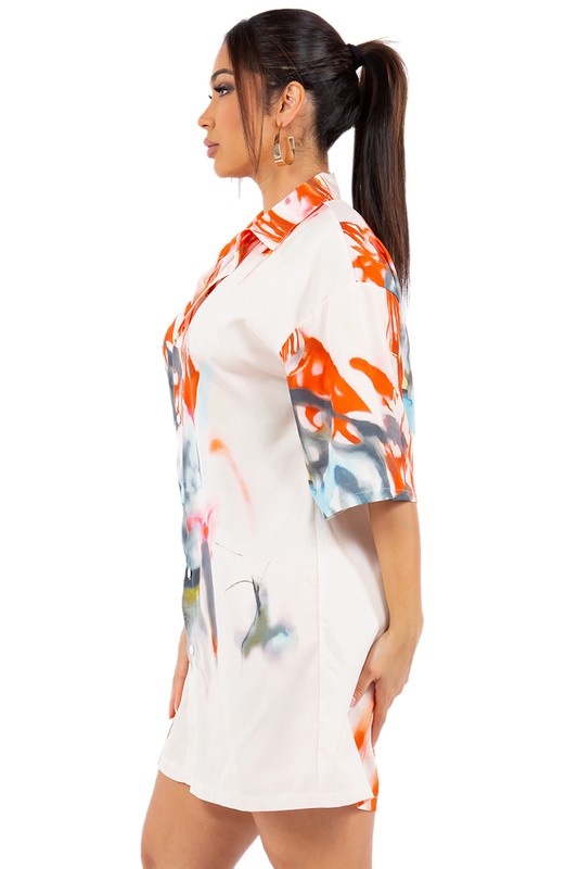 SEXY FASHION DRESS SHIRT MULTI PRINT by By Claude | Fleurcouture