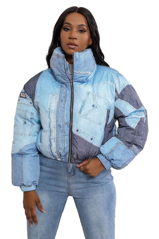 SEXY FASHION PUFFER JACKET BLUE by By Claude | Fleurcouture