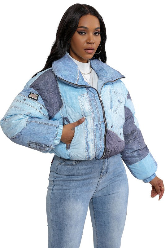 SEXY FASHION PUFFER JACKET BLUE by By Claude | Fleurcouture