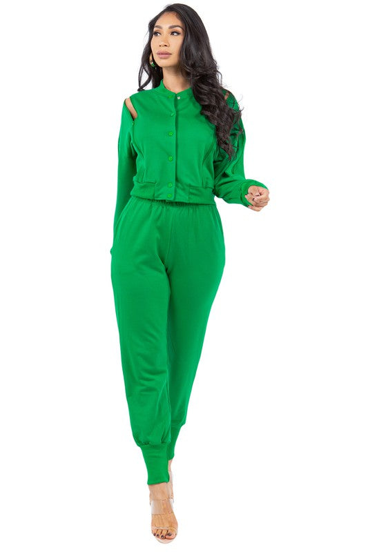 SEXY FASHION TWO PIECE PANTS SET GREEN by By Claude | Fleurcouture