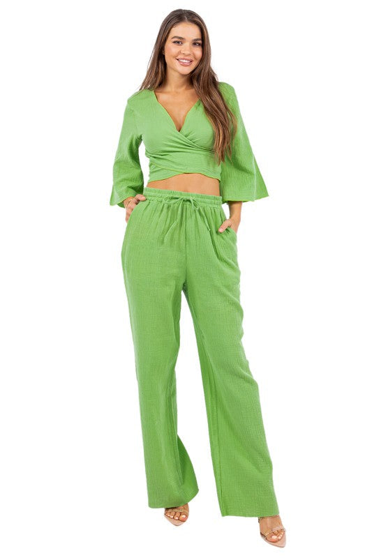 SEXY FASHION TWO PIECE PANTS SET GREEN by By Claude | Fleurcouture