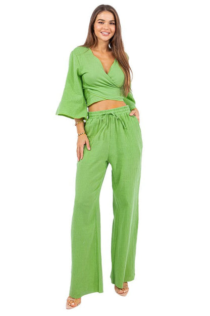 SEXY FASHION TWO PIECE PANTS SET GREEN by By Claude | Fleurcouture