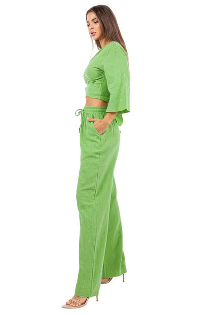 SEXY FASHION TWO PIECE PANTS SET GREEN by By Claude | Fleurcouture