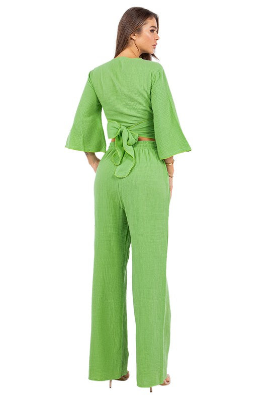 SEXY FASHION TWO PIECE PANTS SET GREEN by By Claude | Fleurcouture