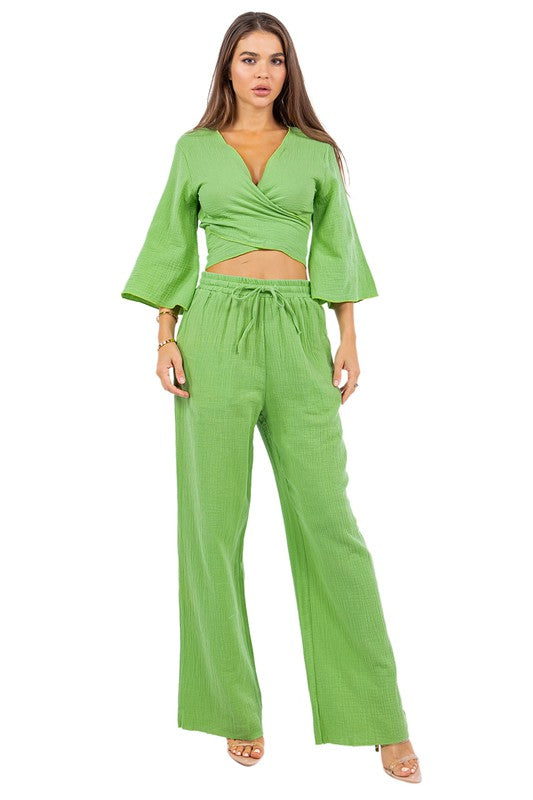 SEXY FASHION TWO PIECE PANTS SET GREEN M by By Claude | Fleurcouture