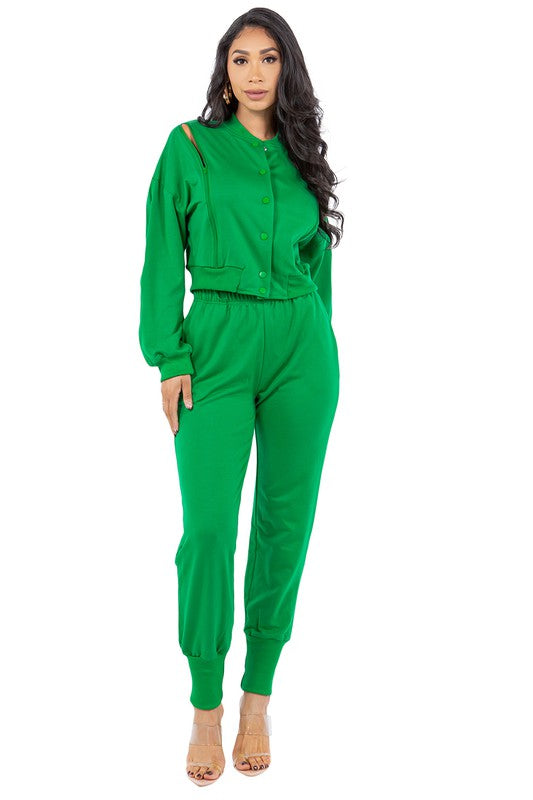 SEXY FASHION TWO PIECE PANTS SET GREEN S by By Claude | Fleurcouture