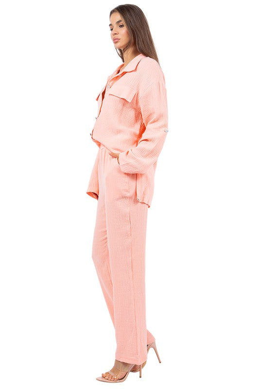 SEXY FASHION TWO PIECE PANTS SET PEACH by By Claude | Fleurcouture