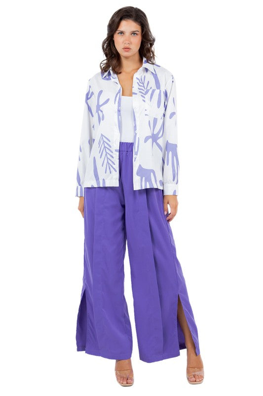 SEXY FASHION TWO PIECE PANTS SET PURPLE MULTI by By Claude | Fleurcouture