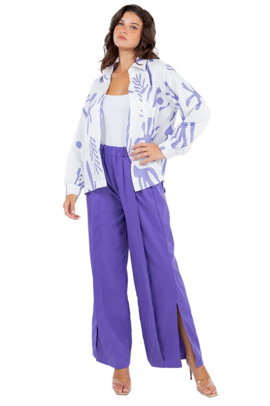 SEXY FASHION TWO PIECE PANTS SET PURPLE MULTI by By Claude | Fleurcouture