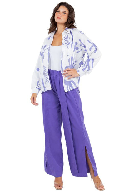 SEXY FASHION TWO PIECE PANTS SET PURPLE MULTI by By Claude | Fleurcouture