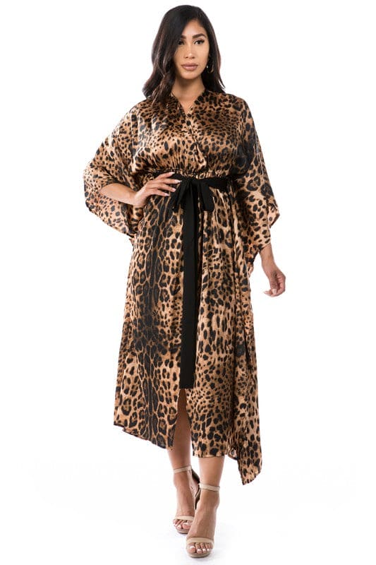 SEXY KIMONO STYLE MAXI DRESS LEOPARD M by By Claude | Fleurcouture