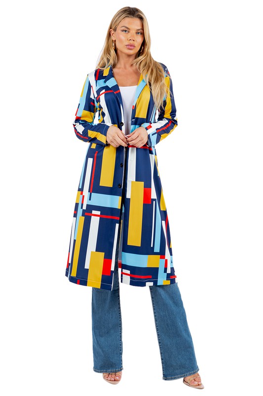 SEXY LONG BLAZERS JACKETS BLUE MULTI S by By Claude | Fleurcouture