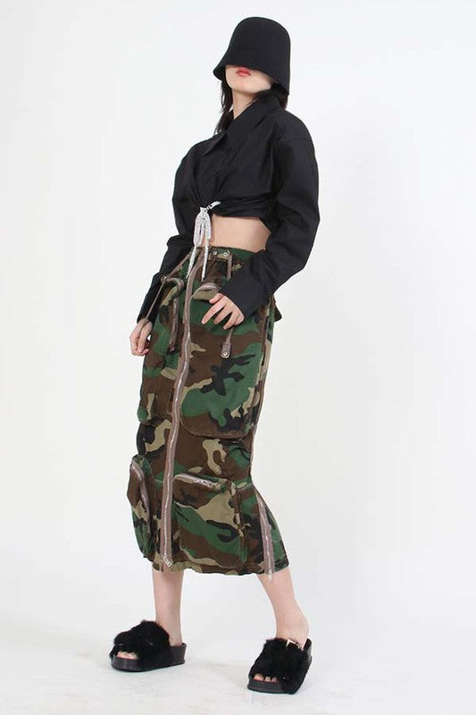 SEXY LONG MAXI TWO WAY SKIRT CAMOFLAGE by By Claude | Fleurcouture