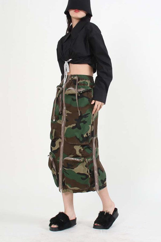 SEXY LONG MAXI TWO WAY SKIRT CAMOFLAGE by By Claude | Fleurcouture