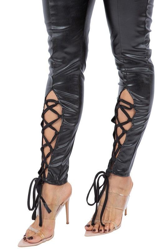 SEXY PU LEATHER 2PC PANTS SET BLACK by By Claude | Fleurcouture