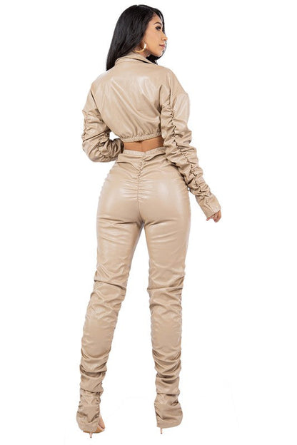 SEXY PU LEATHER 2PC PANTS SET by By Claude | Fleurcouture