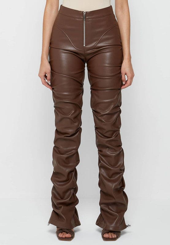 SEXY PU LEATHER PANTS BROWN by By Claude | Fleurcouture