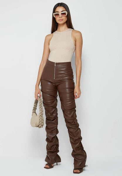 SEXY PU LEATHER PANTS BROWN S by By Claude | Fleurcouture