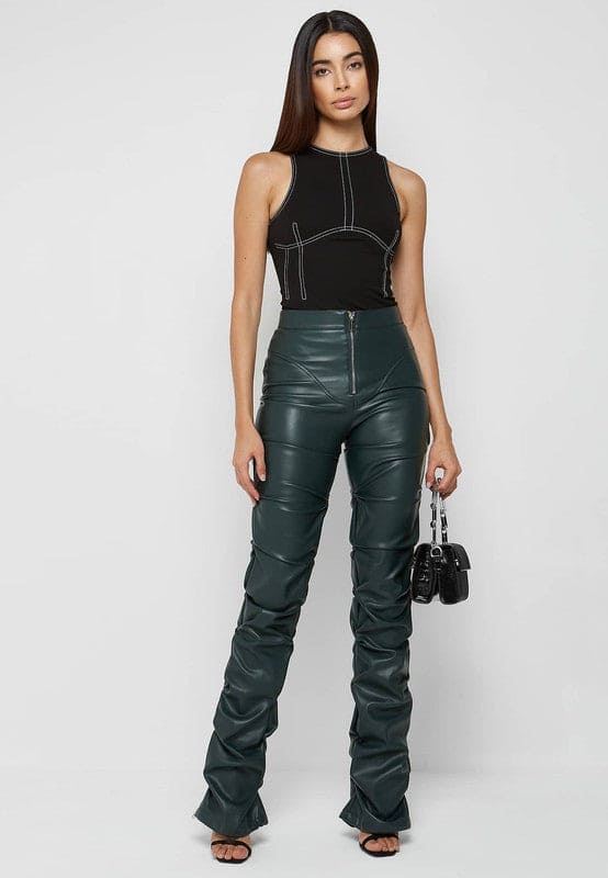 SEXY PU LEATHER PANTS OLIVE S by By Claude | Fleurcouture