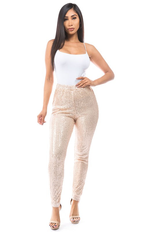 SEXY SEQUIN CASUAL PANTS CREAM S by By Claude | Fleurcouture